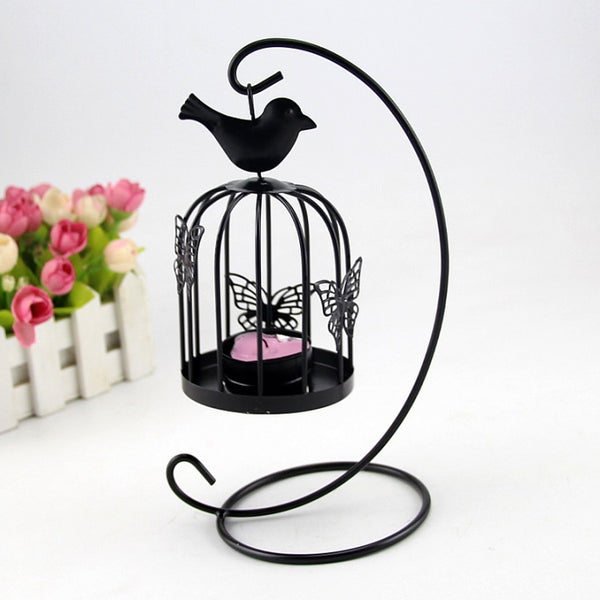 Wrought Iron Birdcage Wind Lantern Butterfly Bird Metal Candle Holder
