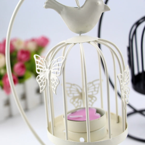 Wrought Iron Birdcage Wind Lantern Butterfly Bird Metal Candle Holder