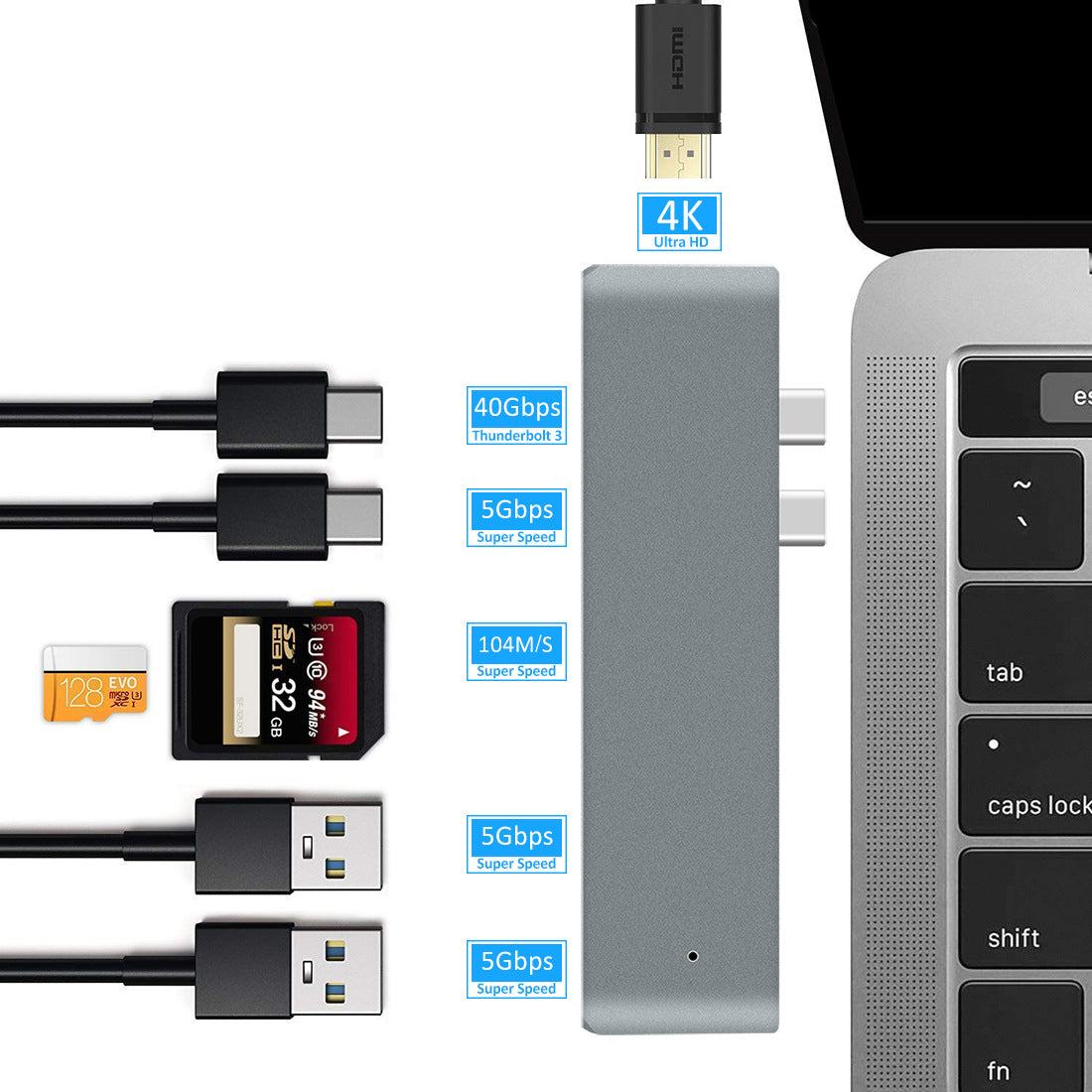 Type-C USB Adapter with USB 3.0 + Card Reader + HDMI